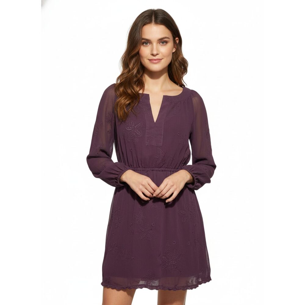 Chelsea & Violet Purple Embroidered Dress Long Sleeve Bohemian Midi Boho